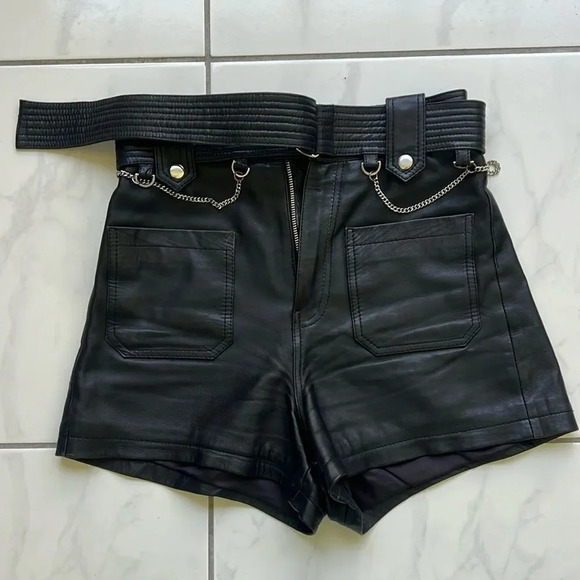 The Kooples Pleated Leather Shorts - Picture 5 of 11